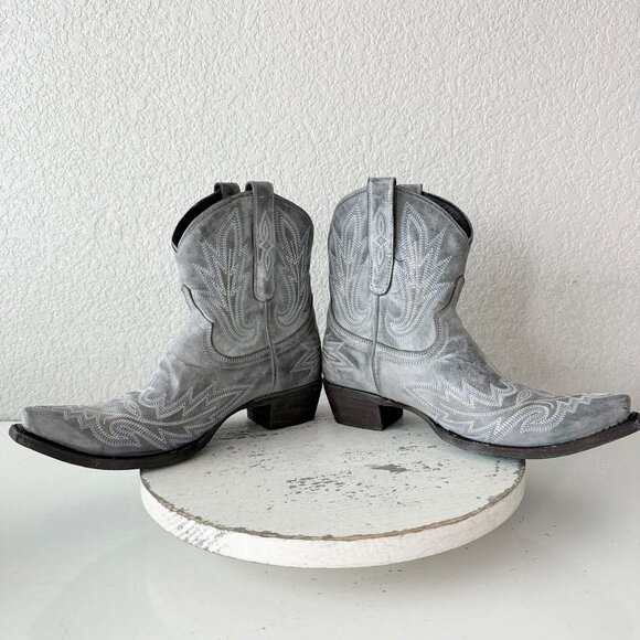 Lane LEXINGTON Womens Cowboy Bootie 8 Washed Denim Western Cowgirl Short Boots - Picture 8 of 12